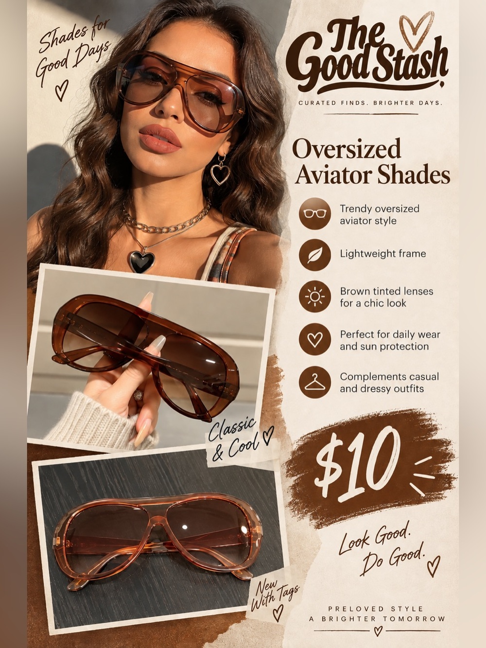 Brown Oversized Aviator-Style Sunglasses